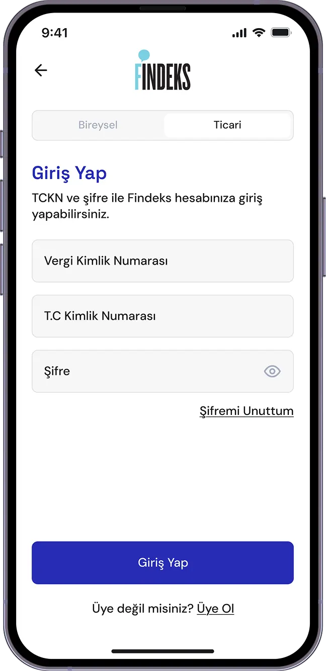 Findeks Mobil'e giriş yapın