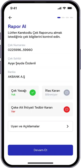 Çek Yaprağına ve Keşideciye Ait Ücretsiz Sorgu Sonucunu Görün