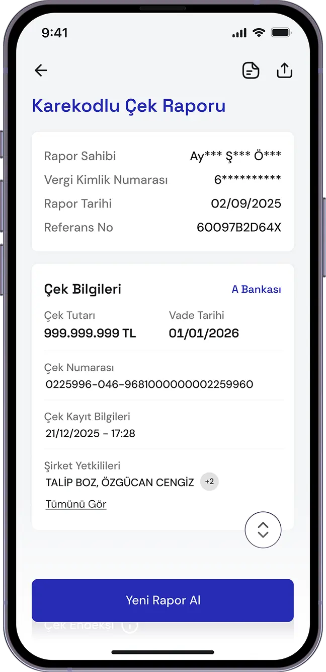 Tebrikler! Karekodlu Çek Raporu'nuz Oluşturuldu!